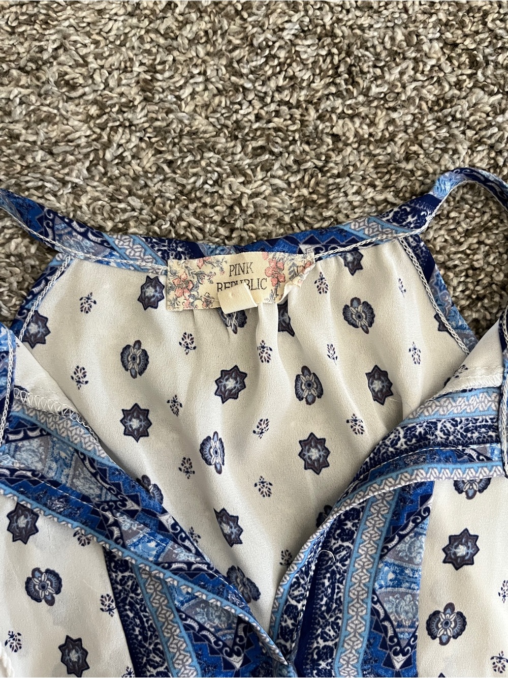 3/$12 Pink Republic Blue and White Boho Tassel Tank Top - Picture 2 of 3
